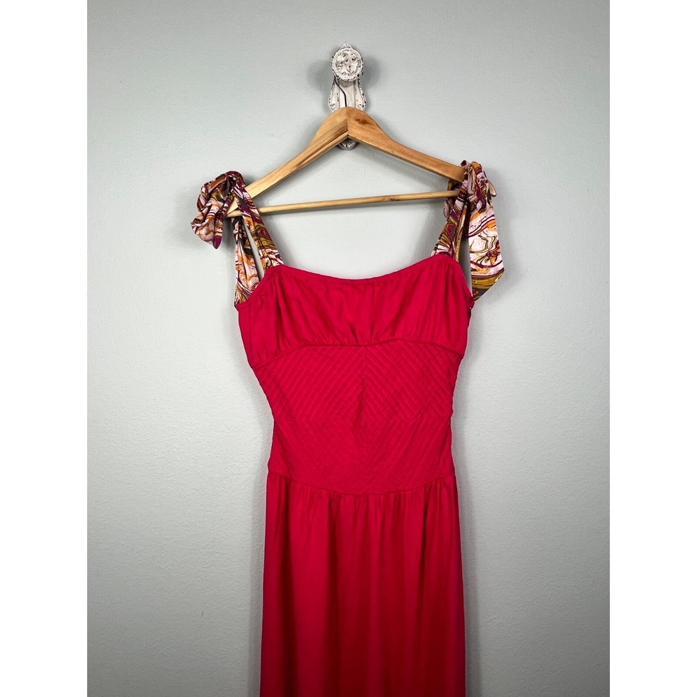 Free People Hot Hibiscus Santorini Maxi Dress Strapped Linen Blend Size 10 - Picture 10 of 16
